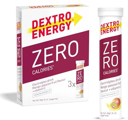 Dextro Energy - Elektrolyte ohne Zucker - Mango Passionfruit Flavour - 1141 mg Elektrolyte, 60 Brausetabletten für Alltag und Sport, Magnesium, Calium, Calcium, Chlorid, Natrium, zuckerfrei, 3er Pack