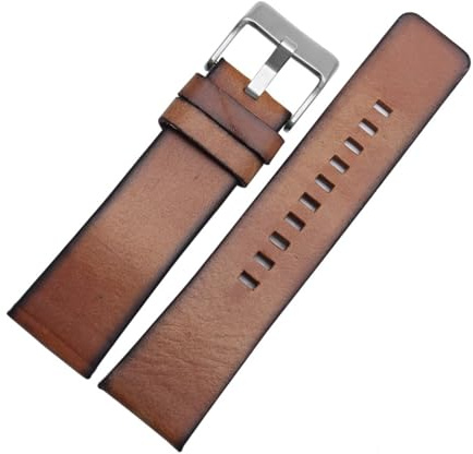 AJASMKLX Bracelet de montre en cuir rétro adapté for Diesel DZ4343 DZ4323 DZ7406 7413 bracelet de montre en cuir Vintage 24mm 26mm(Brown silver,24mm)