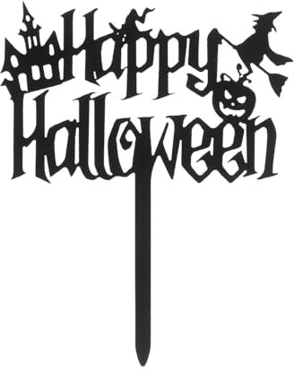 dekora – Cake Topper Halloween con strega e zucca – Decorazione halloween per dolci, torte, biscotti e cupcake –10 x 11 cm