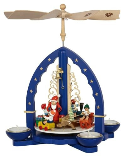 Rudolphs Skattkista, Juldekorationer Inomhus, Pyramid, Jultåg, Blått för Värmeljus och Ljus, Höjd 27 cm, NY Värmeljuspyramid, Julpyramid