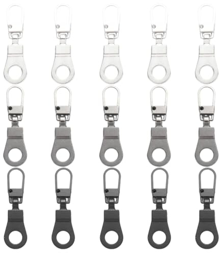 15 piezas tiradores de cremallera de repuesto de metal, deslizadores de cremallera, pestañas de reparación de cremallera de metal para ropa, equipaje, mochila, manualidades DIY
