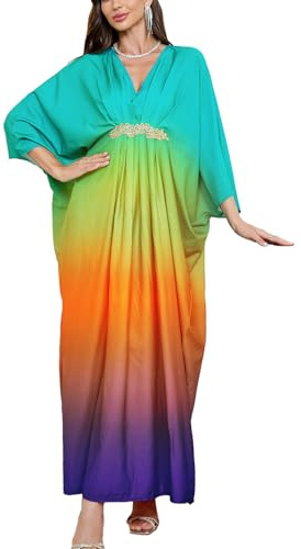 YouKD Lång kaftan maxi bohemisk klänning strand täckande rock rymlig kimono en storlek myskläder, L Färg 2, en storlek