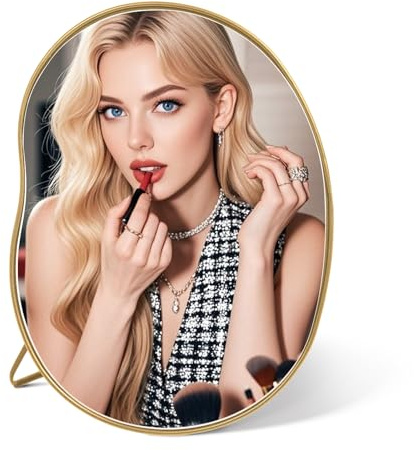 Awhtixbo Schminkspiegel Tischspiegel Mit Metallrahmen Kleiner Ovaler Spiegel Goldene Makeup Spiegel, 30 x 22 cm Dekorativer Schminkspiegel Für Wohnzimmer, Schlafzimmer, Büro