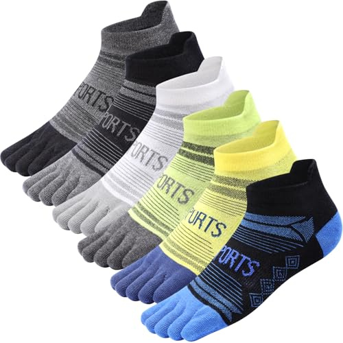 Kevaler Chaussettes à Orteils Homme Chaussettes de Course 5 Doigts Sport Respirantes Court Basse Socquettes Orteils Separes pour Entraînement Course Fitness - 6 Paires