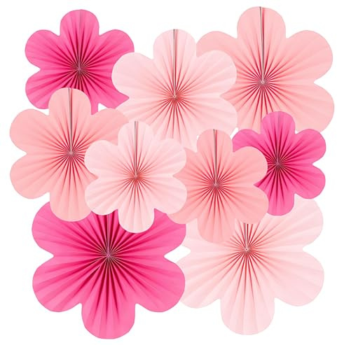 Hitopin Fiori di Carta per Feste, 9 Pezzi Fiori di Carta da Appendere, Ventagli di Cartas PomPon Floreali Decorazioni per Feste, Decorazioni Floreali di Cartas, per Feste Nozze,Compleanno, Matrimoni