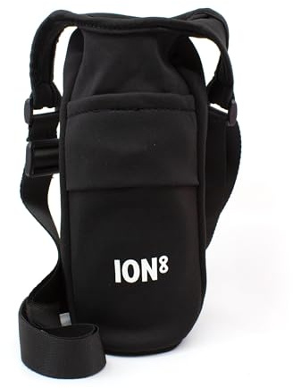 Ion8 Sling Bag – Foldable, Lightweight Water Bottle Holder & Carrier with Pocket, Adjustable Strap & Hook – Machine Washable,Fits 1L Bottle – Travel-Friendly & Easy to Clean Hydration Pouch, Black