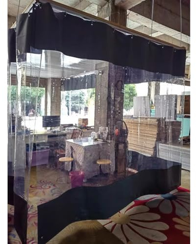 Cortinas divisoras de garaje impermeables, paneles de vinilo industrial con lona transparente para áreas de trabajo, fácil de instalar y limpiar, separación al aire libre (2.7 x 2.2 m)