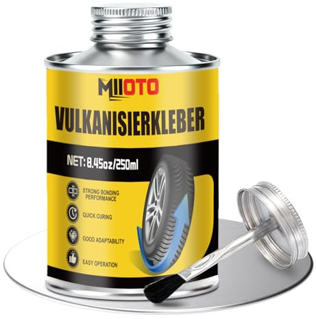 Miioto Pegamento Vulcanizante, Cola de Contacto, Pegamento Neumatico, Kit Repara Pinchazos Coche, Reparación de Grietas, Desgarros y Daños en Neumáticos, 250ml