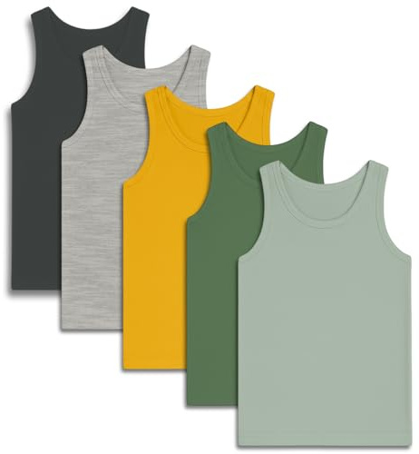 Boys Pack of 5 Vests Soft Cotton Underwear White Blue Mix Age 2-12 (UK, Age, 9 Years, 10 Years, Regular, Khaki Mix)