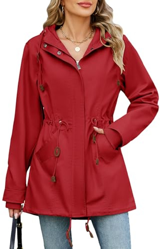 Tuopuda Chaqueta Militar Mujer de Algodón Ligero Primavera Otoño Entretiempo Cazadora Casual Chaqueta Cintura Alta Cordón Parka con Bolsillos(Vino tinto,XXL)