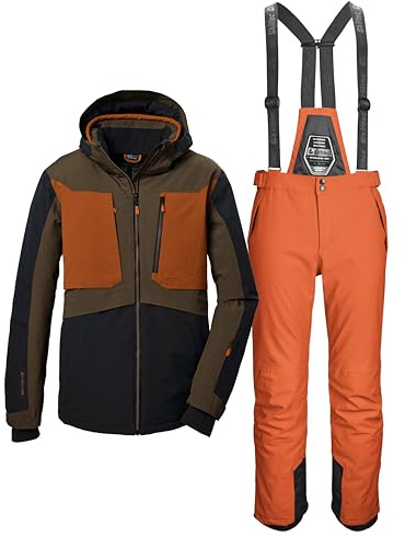 Killtec Herren Skianzug Größe L - aus Skijacke schwarz olive terrakotta und Skihose burned orange - mit 10000mm Wassersäule - wasserdicht, atmungsaktiv