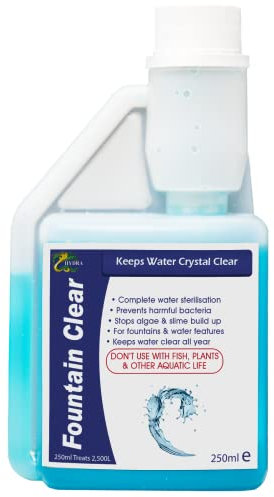 Hydra Fountain Clear Water Feature Cleaning, 250ml Treats 7,500L Highest Dilution Rates, Fountain Cleaner Treatment Keeps Water Crystal Clear from Algae, Green Water, Biofilm Build-up