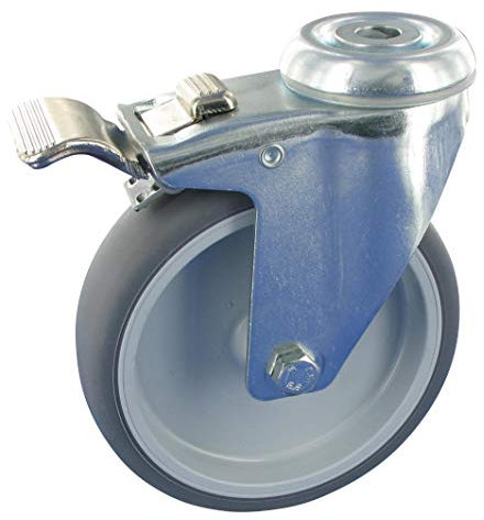 Rollentechnik Apparaterollen Lenkrolle mit Feststeller Ø75mm TPE Gummi Rückenloch