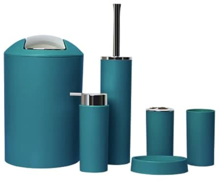 GMMH – Set di 6 accessori da bagno, con dispenser per sapone, porta saponetta e scopino per WC (modello 2a, turchese scuro)