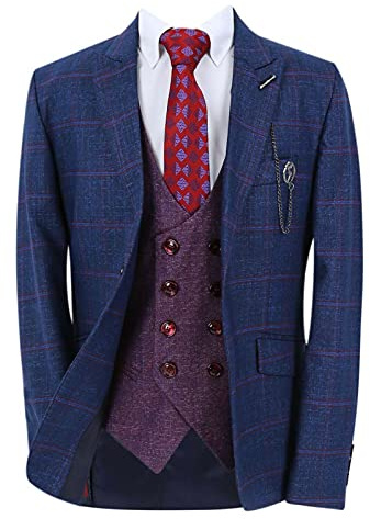SIRRI Traje de 3 Piezas Ajustado a Cuadros para niño, Ideal para Ocasiones Especiales, cumpleaños, Bodas, cenas y Fiestas de graduación, Tamaño 8 Años EU