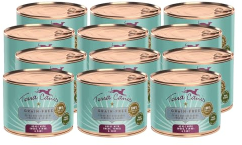 Terra Canis Cheval, Nourriture Humide sans céréales pour Chiens, 12x200g | 100% qualité alimentaire pour toutes les matières premières, avec navet, viande fraîche, sans céréales ni gluten