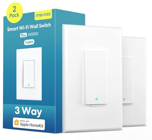 meross 3-Way Smart Switch 2 Pack, Neutral Wire Required, Compatible with Apple HomeKit, Alexa, Hey Google and SmartThings, Single Pole & 3 Way, 2.4GHz Wi-Fi, Remote and Voice Control, No Hub Required