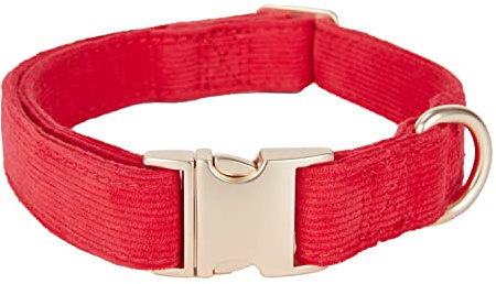 YUDOTE Collar de perro ultrasuave de corduroy de algodón natural hecho para perros pequeños con piel sensible, rojo