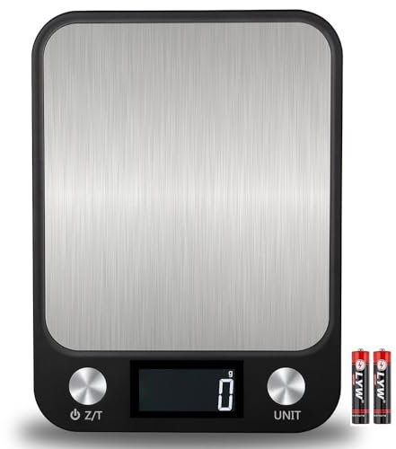 Digital Kitchen Scales, Food Weighing Scales with LCD Display, Stainless Steel Platform Precision Weight 1g / 10kg Scale for Baking and Cooking, Digital Kitchen Scales with 2 AAA Batteries
