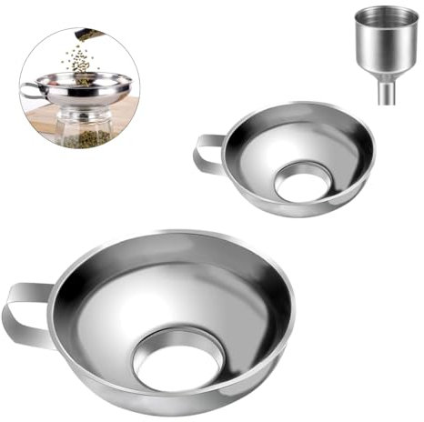 VicBou 3 Pezzi Imbuto per Marmellata e Conserva Kit, Imbuto Grande in Acciaio Inox con Manico, Impilabile per Marmellate, Fagioli, Polveri, Oli e Liquidi