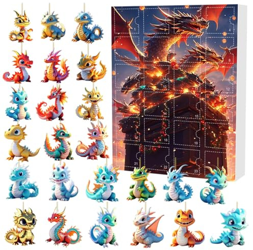 Julkalender 2024, 2D drake 24 dagar jul nedräkningskalender, upphängningsbar akryl jul adventskalender för barn, familjegåva, juldekoration, stil 1