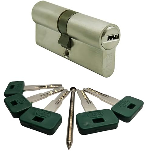 70mm Euro Cylinder Lock Door Barrel Lock Made of Solid Brass, Chrome Matt Finish Security Cylinders with Five Keys (30mm/40mm)