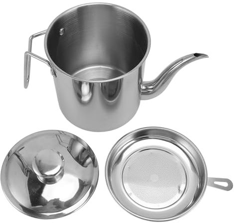 TOPINCN Contenedor de Grasa de Tocino con Colador de Aceite, Lata de Aceite de Acero Inoxidable de 1,4 L con Colador para Cocina, Separador de Aceite para Cocinar, Almacenar