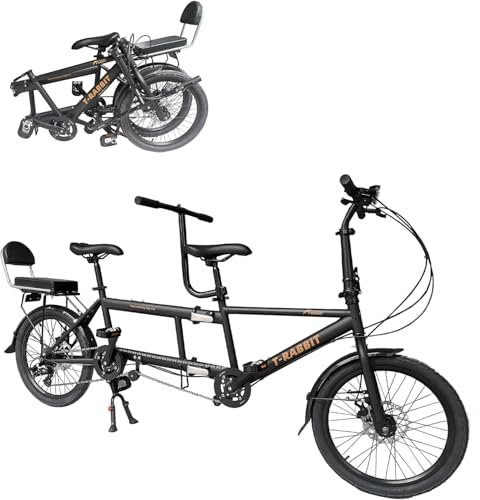 Classic Tandem Adult Beach Cruiser Bike, 20-Inch Wheels City Tandem Folding Bicycle - Three Seater, 7-Speed Adjustable - Maximum Load 200kg
