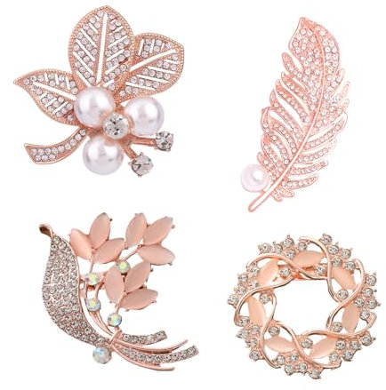 SSyang Perle Bogen Broschen Damen Brosche, 4 Stück Anstecknadeln Bogen infacher Perlen Pin Broschen, Legierung eingelegte künstliche Brosche Schmuck, für Frauen kreativ und nützlich (Roségold)
