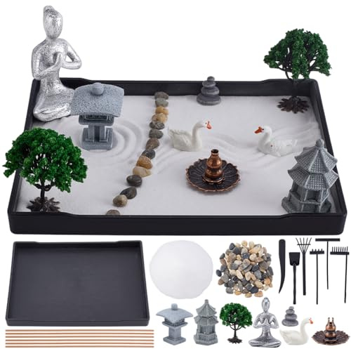 WEBEEDY Kit de Jardin Zen de Méditation de Bureau pour la Maison et Le Bureau pour la Relaxation Kit de Bac à Sable pour Décorer Le Bac à Sable (21x15.7cm)