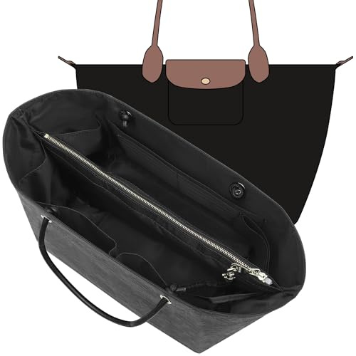 KESOIL Purse Organizer Insert Compatible with Longchamp Tote Bag, Full-Black, L