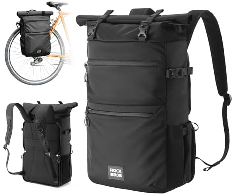 ROCKBROS 3in1 Fahrradtasche für Gepäckträger 11-16L Volumen, Multifunktionale Fahrrad Tasche als Gepäckträgertasche, Rucksack, Umhängetasche mit Laptopfach Schwarz