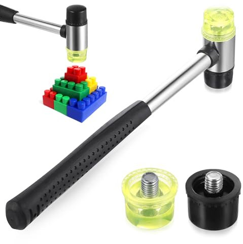 Martillo Goma Pequeño, 25 mm Martillo de Goma de Doble Cabeza con Mango de Gomas Manual para Cuero Madera Plástico DIY Artesanías Joyería, con 4 Cabezas de Martillos de Repuesto