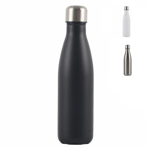 Insulated Water Bottle,500ml/17oz Stainless Steel Double Wall Metal Leak Proof Vacuum Flask,Keep Hot & Cold Drinks,Drinking Thermal for Outdoor Sports Camping Cycling for Kids &Adults (Black)