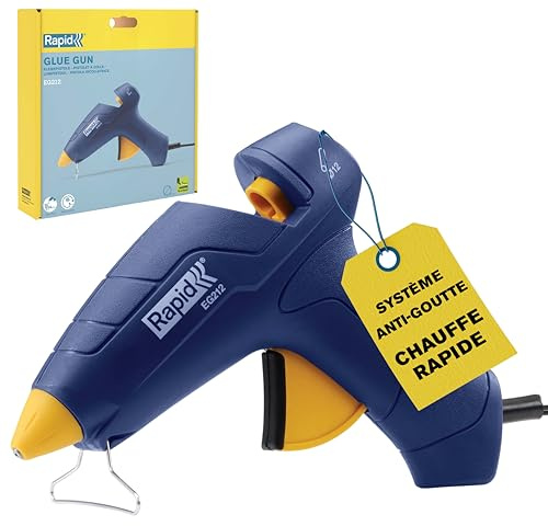Rapid EG212 Pistola de cola termofusible para manualidades y reparaciones domésticas, Barras de cola de 12mm, Diseño ergonómico con gatillo de agarre suave y soporte ajustable