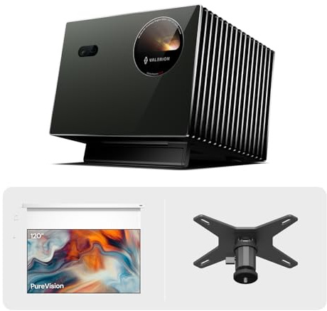 Valerion VisionMaster Pro2 - Trippel 4K-laserprojektor med 120 fläckbeständig motoriserad duk och takkonverteringsplatta