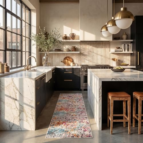 Safavieh Alfombra Contemporáneas para Sala de Estar, Comedor, Dormitorio - Madison Collection, Pelo Corto, Gris y Rosa, 61 X 244 cm