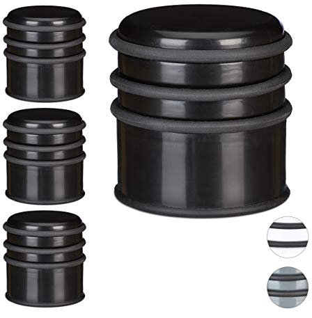 4x Fermaporta a Pavimento, Pesante, Blocca Porte e Finestre, ∅ 7 cm, 3 Anelli in Gomma, Nero