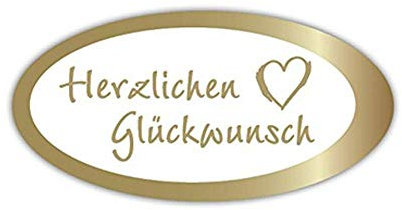 Geschenk-Etiketten Herzlichen Glückwunsch Herz – E 802a-250 – Aufkleber Haft-Etiketten Papieraufkleber selbstklebend Haftpapier - mit Goldprägung - 54x27mm – 250 Stück