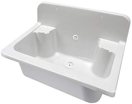 Inbagno Pilozzo lavatoio da Parete in Resina Lavapanni, 55,6 x 37,3 cm Bianco con Alzatina, Completo di Kit sifone e Piletta