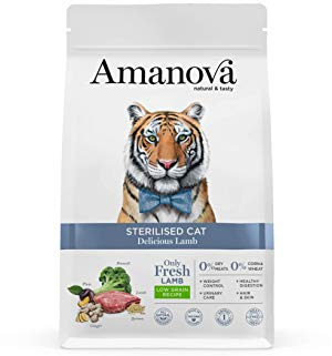 Amanova Cibo Secco Super Premium per Gatti sterilizzati Gusto Agnello - 100% Naturale, ipoallergenico e monoproteico - Cruelty Free - Formato da 1,5 kg