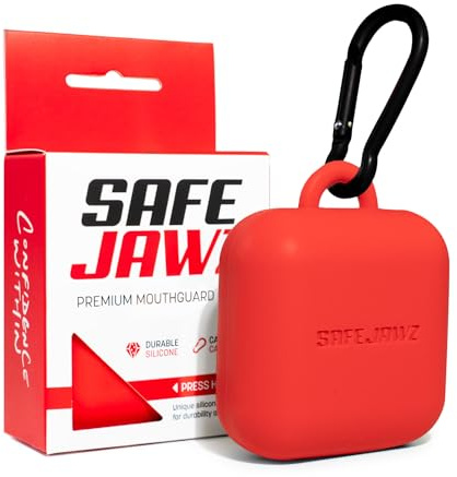 SAFEJAWZ Premium Mouthguard Case with Carabiner Clip, Durable and Flexible Silicone Design to Keep Mouth Guard Protected/Clean (One Size) (Red)