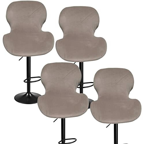 XGANGM Stretch Barhocker Hussen mit Lehne Drehbare Barhocker Bezug 4 Stück Samt/Elasthan Barhocker- Schonbezüge Überzug Bar Esszimmer Stuhlhussen Stuhlabdeckung,Velvet Taupe