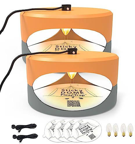 ASPECTEK Piège à Puces Sticky Dome avec 2 Disques Adhésifs. Non Toxique, sans Odeur. Dispositif à Insectes, Sécuritaire pour Intérieur, Enfants, Animaux – Lot de 2 Orange et Gris Clair