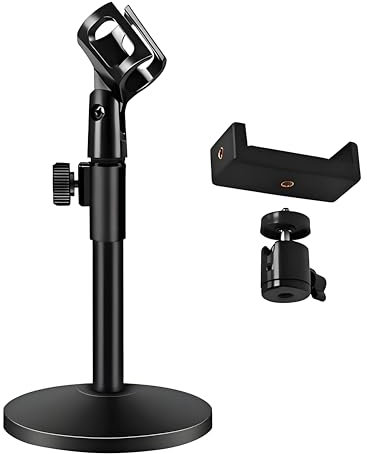 Getaria Desktop-Mikrofonständer Mikrofon-Tischstativ Multifunktions verstellbarer Tisch-Mikrofonständer mit Mikrofonclip,Handy-Clip,Metall-Adapter