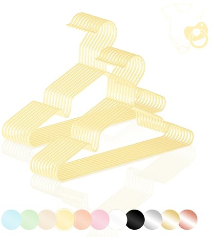 ROW&LINE® – Kinder Kleiderbügel (30 cm) – 20 Stück (Pastell gelb) – platzsparende Baby Kleiderbügel – belastbar mit Schwerer Kleidung – Drahtbügel für Ordnung & einheitliche Optik im Kleiderschrank