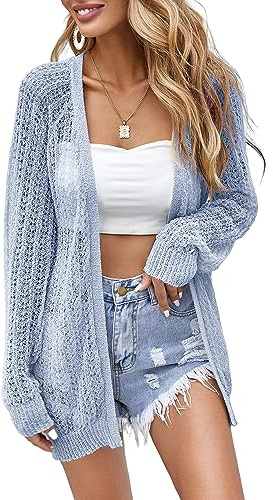 Women Crochet Lightweight Cardigan Cover Up Open Front Long Sleeve Summer Cardigans