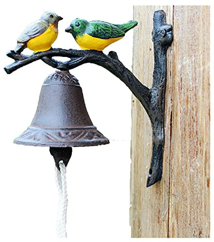 Campanilla antigua, campanilla manual, Timbre de puerta con diseño de pájaros del amor, decoración Vintage montada en la pared, estilo antiguo de granja