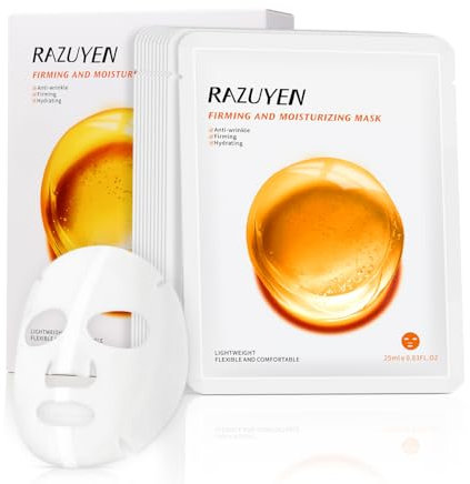 RAZUYEN Firming Face Sheet Masks (10 Sheets) With Hyaluronic Acid And Peptides, Anti Wrinkle, Moisturising & Hydrating face mask, Sheet Face Mask Skincare