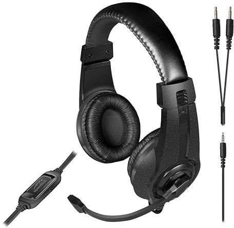 Speedlink LEGATOS Gaming Headset con cable - auriculares ligeros con micrófono y mando a distancia con cable, compatibles con PC, PS5, PS4, Xbox, Switch, conector de 3,5 mm incl. adaptador en Y, negro